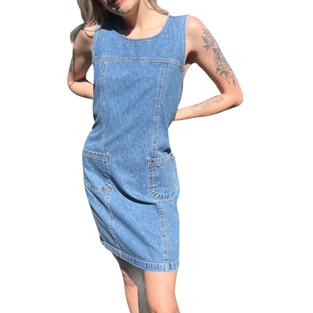 Vintage Denim Jean Dress w Pockets